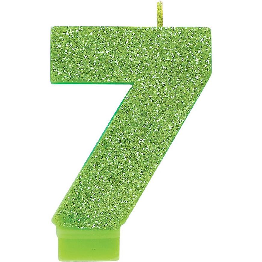 Glitter Kiwi Green Number 7 Birthday Candle